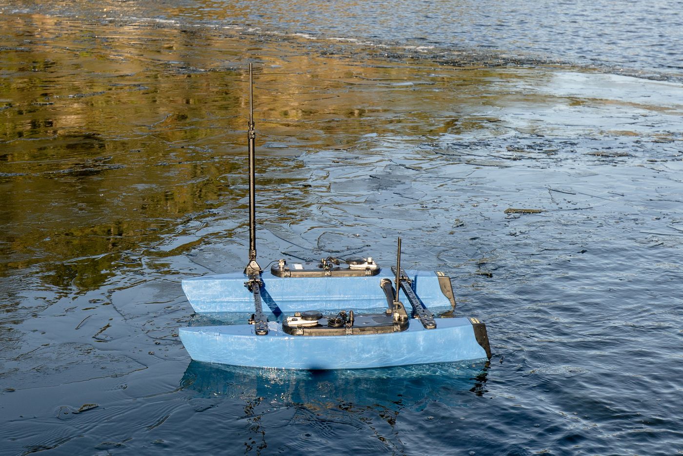 BlueBoat autonomous surface vessel on the water